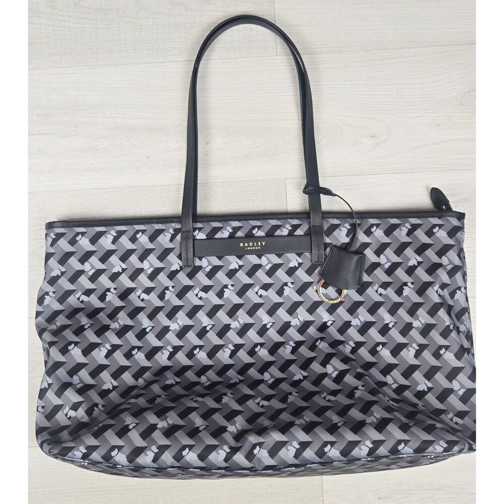 Radley London Responsible Geometric Scottie Dog Large Tote Bag Black Grey